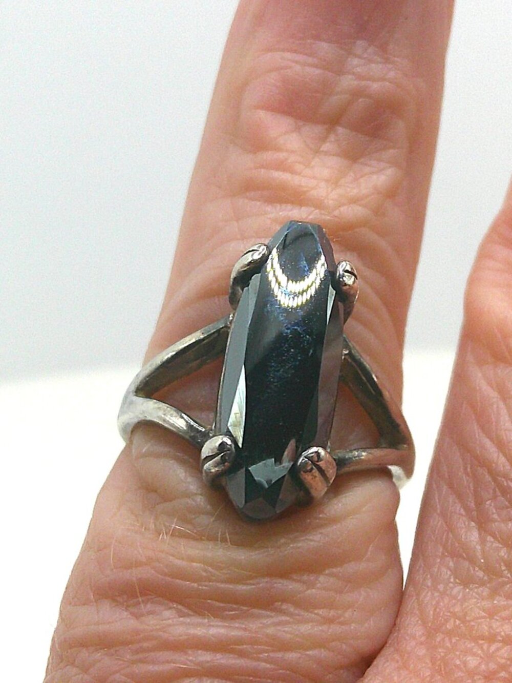 Modernist Sterling Silver and Hematite Ring sz5